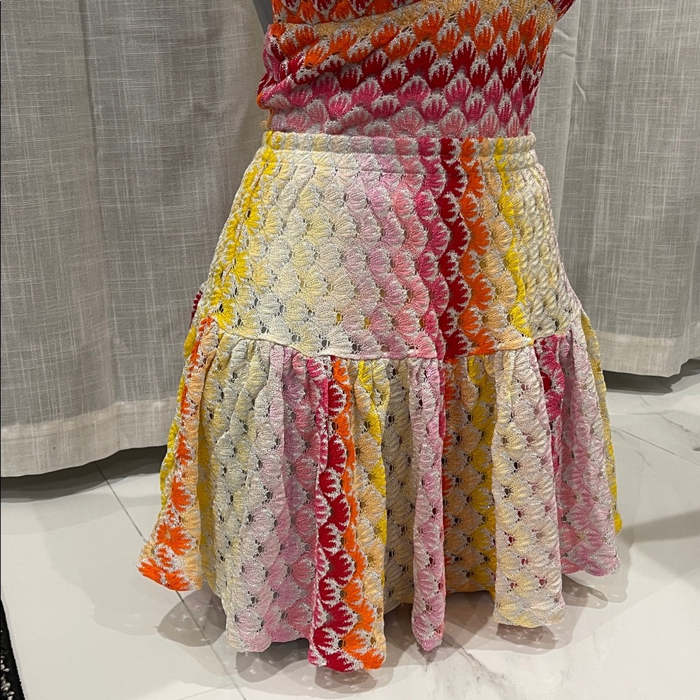 Missoni Multicolor Crochet Tiered Mini Skirt - Pink, Yellow, Orange - Picture 2 of 11